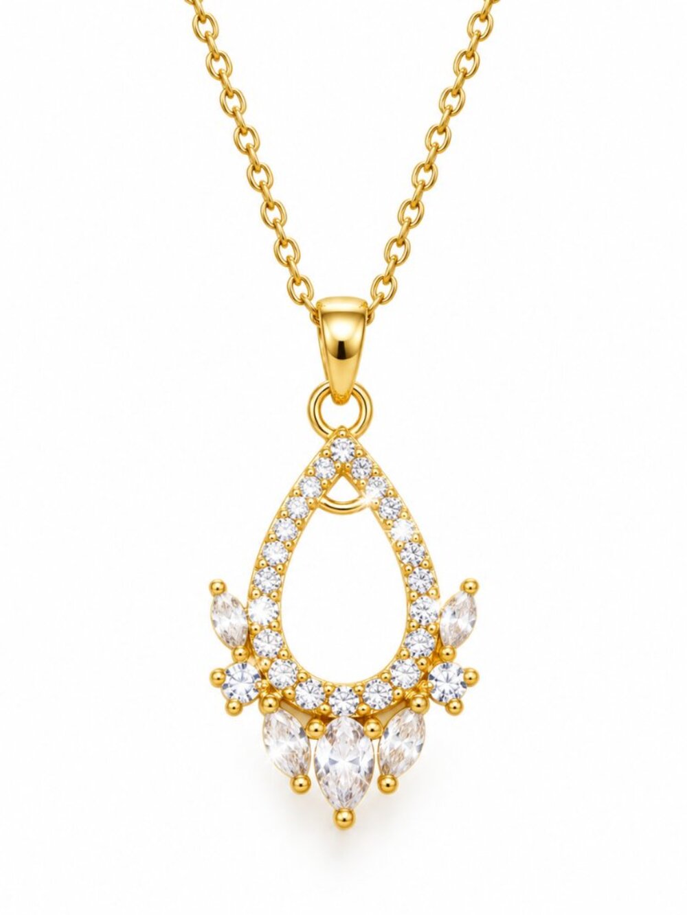 18K Gold Plated Sparkling Teardrop Pendant Necklace